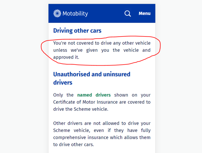 motability policy rules for other vehicles